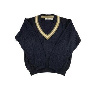 VTG Bench Mens Navy Blue 100% Cotton Long‎ Sleeve V Neck Pullover Sweater Size M